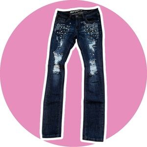 Machine // Distressed Ripped // Bedazzled Embellished // Womens Jeans